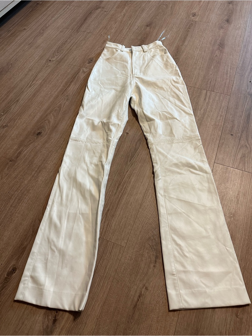 House of CB Cream Flared Ivory Vegan Leather Pants Size xS